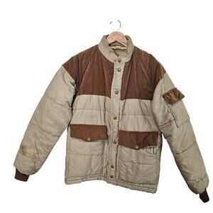 Vintage Puffer Coat Mens Small Tan Brown 80s Utility Farm Ranch Western Warm